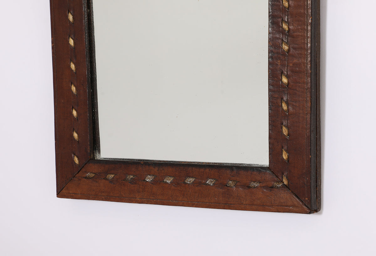 Jean Roc Créations Petite Leather Wall Mirror - France 1980's