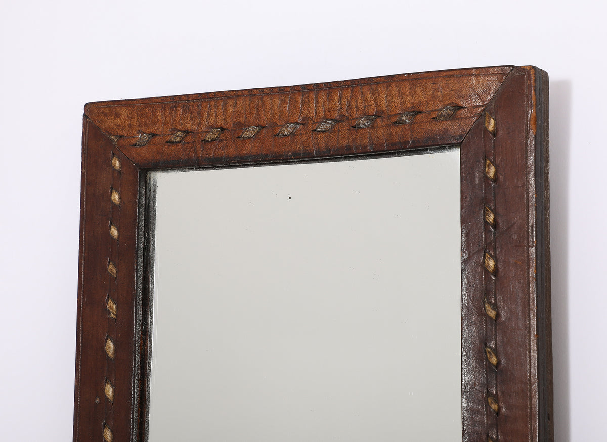 Jean Roc Créations Petite Leather Wall Mirror - France 1980's