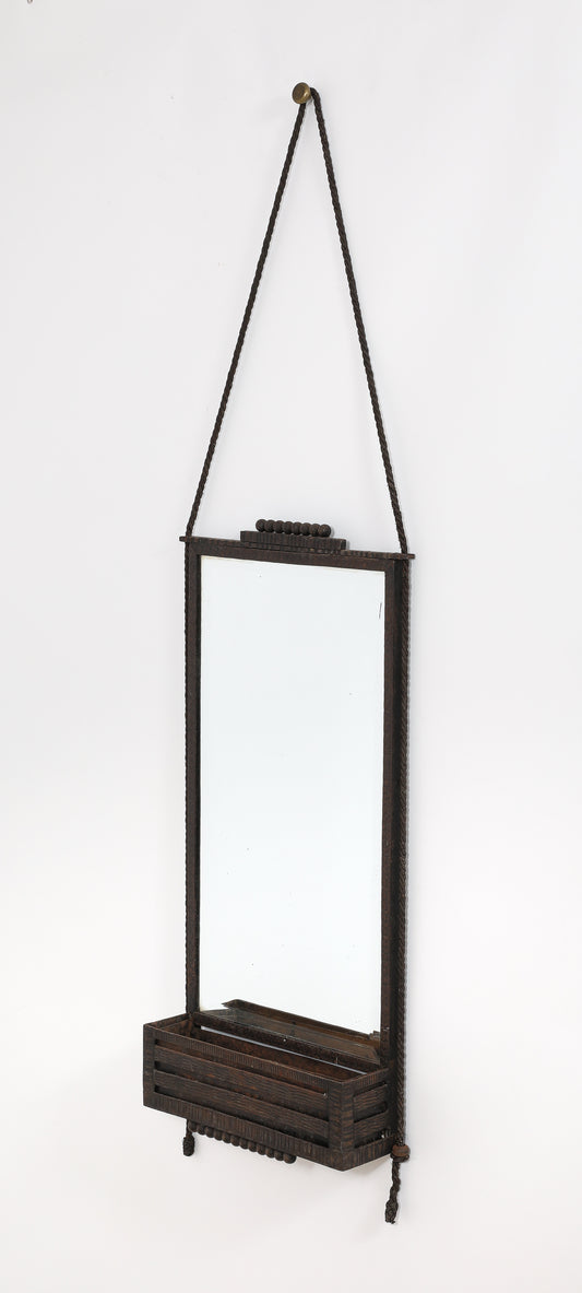 Unique E. Brandt Style Wrought Iron Art Deco Mirror w. Planter - France 1930's