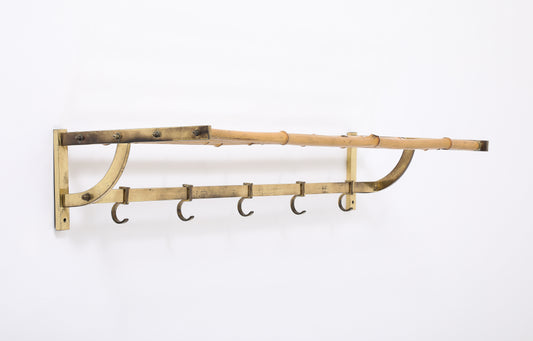Patinated Brass & Bamboo Coat Rack in style Gabriella Crespi - Italy 1970's