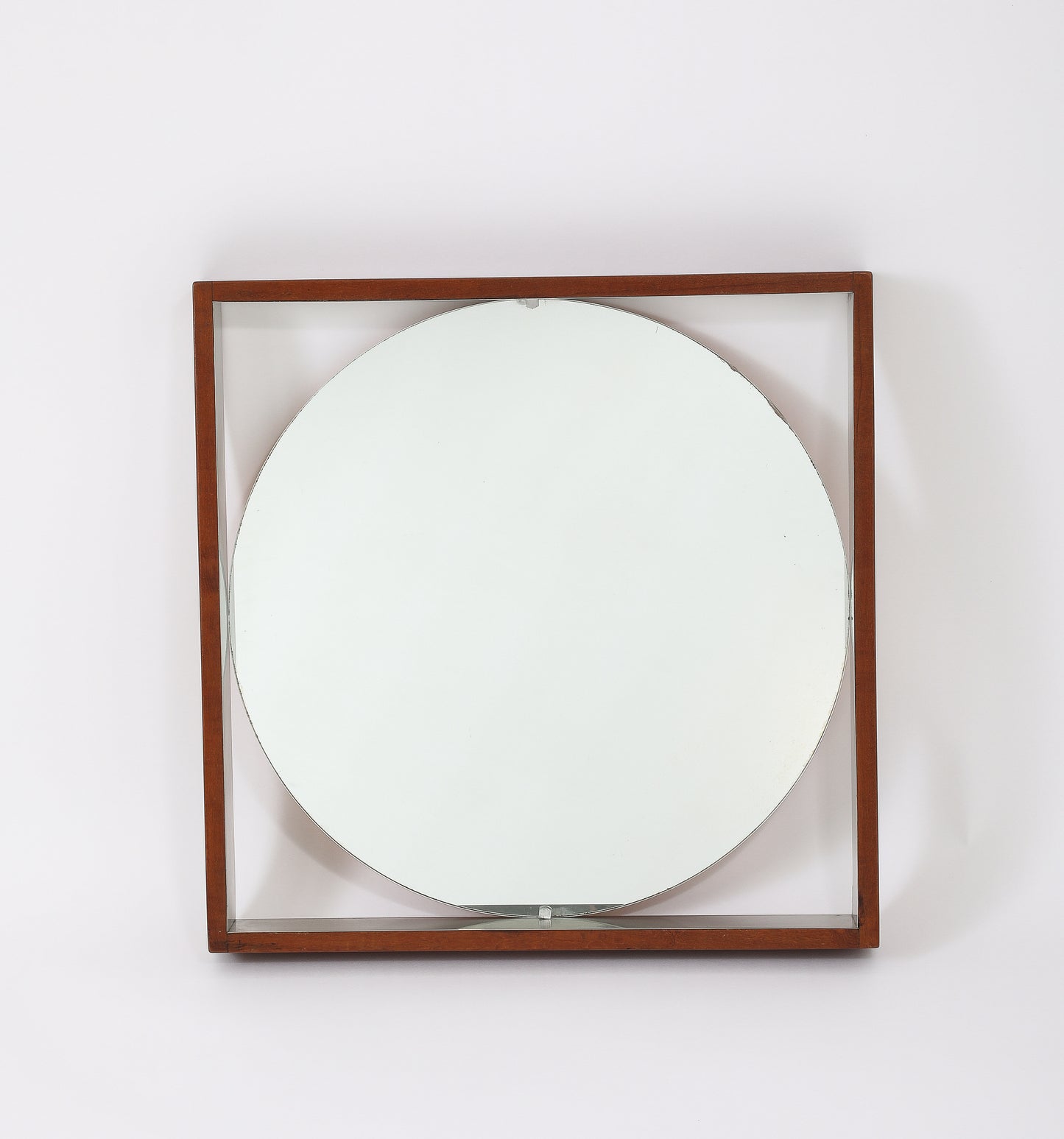 Modernist Teak and Stainless Steel Wall Mirror - Scandinavia 1970's