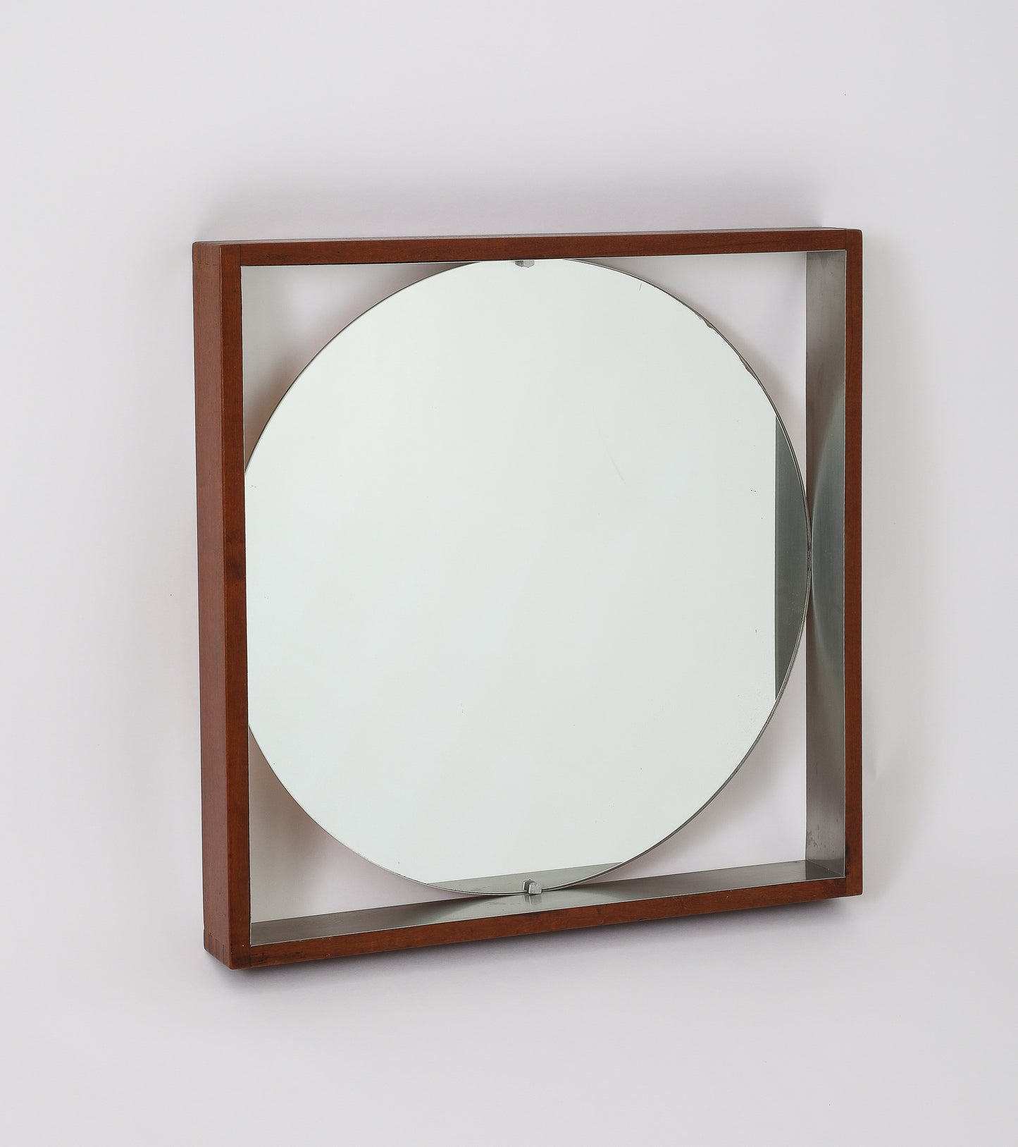 Modernist Teak and Stainless Steel Wall Mirror - Scandinavia 1970's