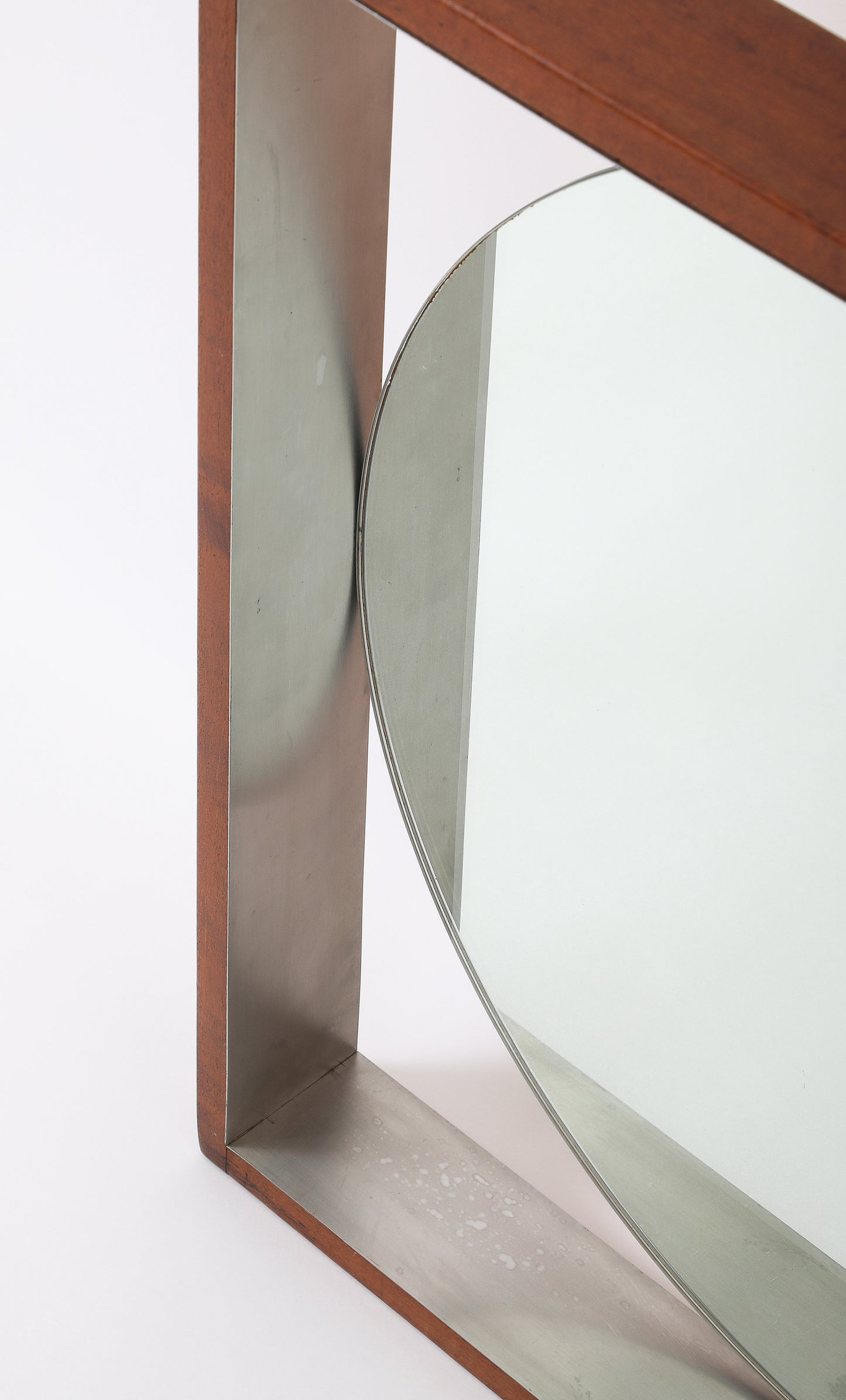 Modernist Teak and Stainless Steel Wall Mirror - Scandinavia 1970's