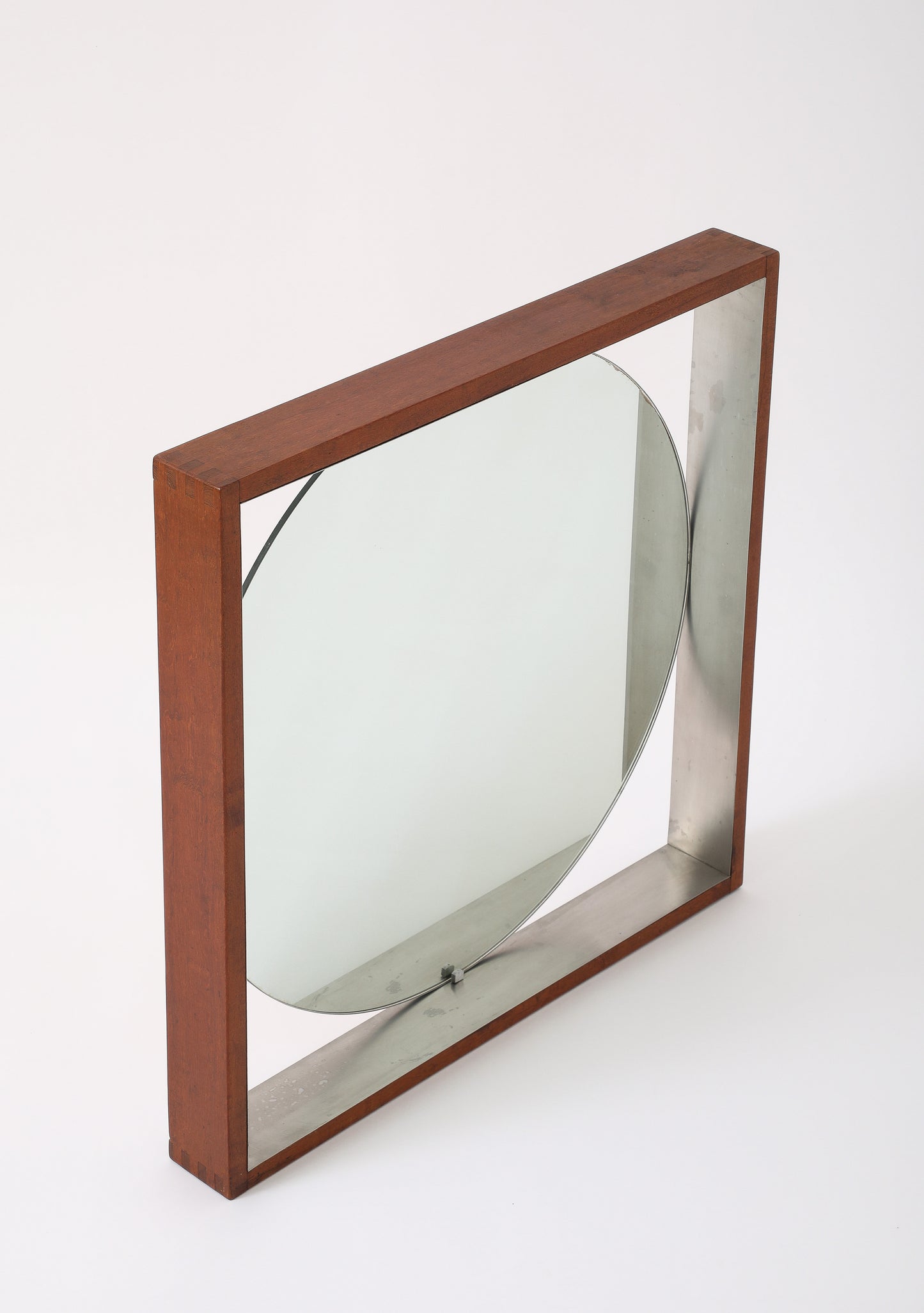 Modernist Teak and Stainless Steel Wall Mirror - Scandinavia 1970's