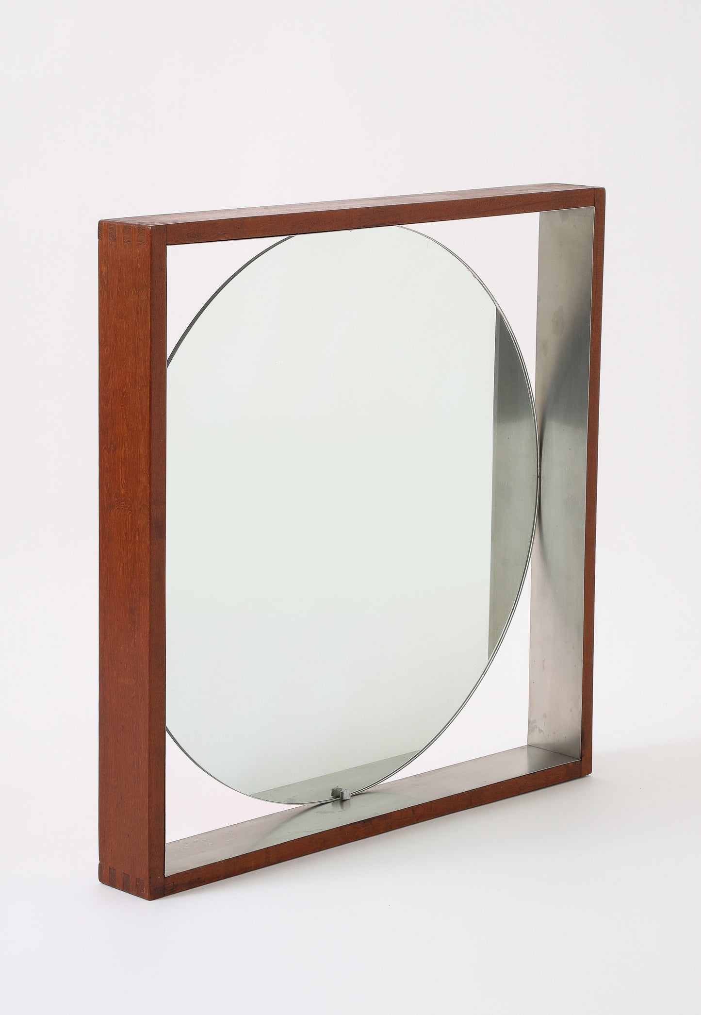 Modernist Teak and Stainless Steel Wall Mirror - Scandinavia 1970's