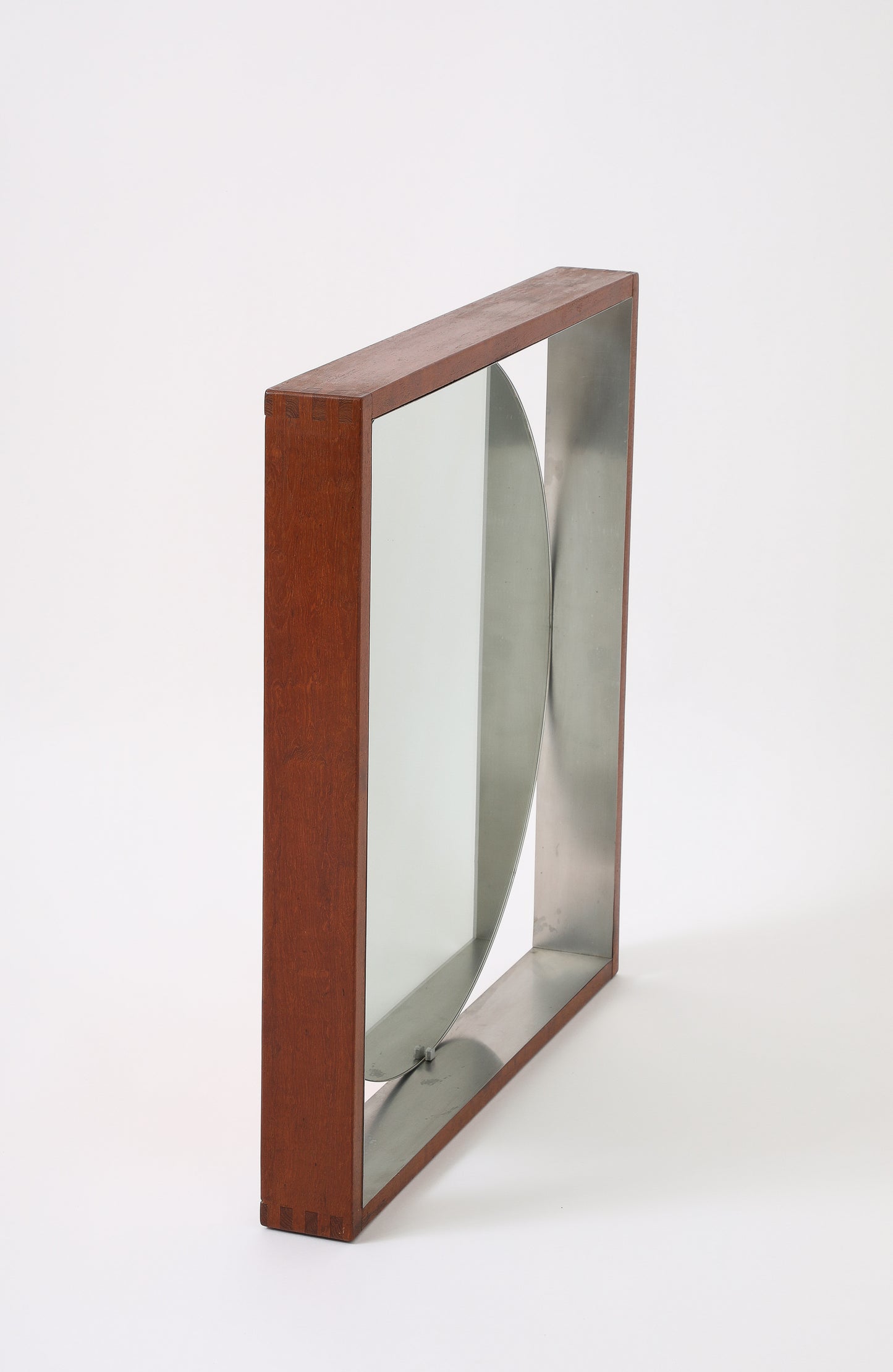 Modernist Teak and Stainless Steel Wall Mirror - Scandinavia 1970's