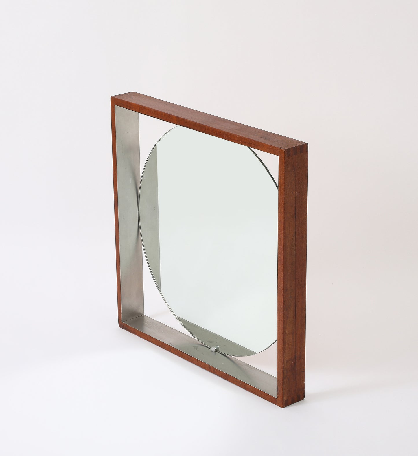 Modernist Teak and Stainless Steel Wall Mirror - Scandinavia 1970's