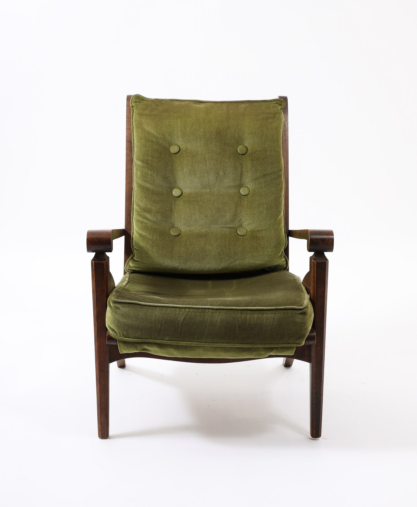 Walnut Armchair w. Velvet Upholstery in style of André Arbus - France 1950's