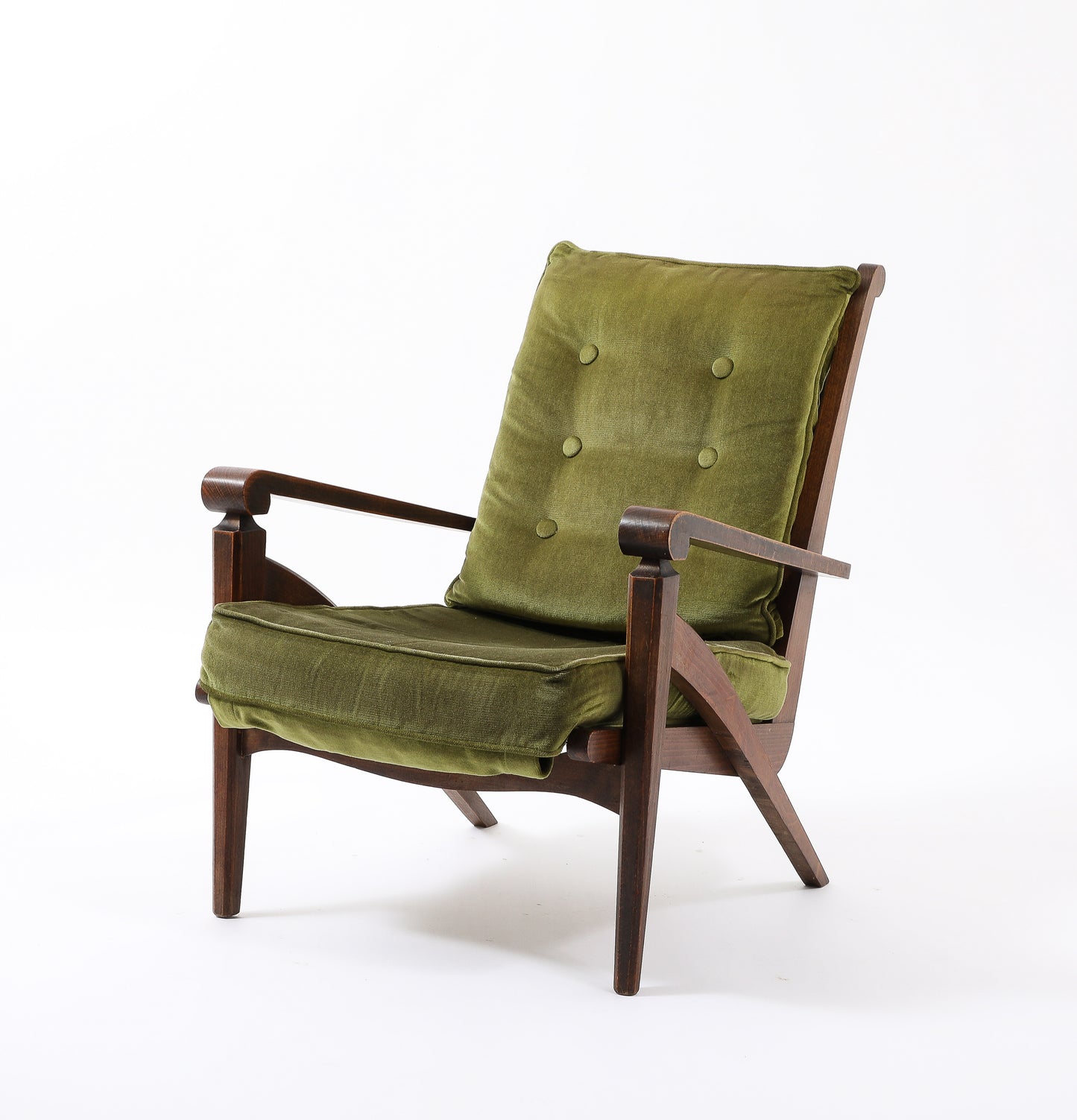 Walnut Armchair w. Velvet Upholstery in style of André Arbus - France 1950's