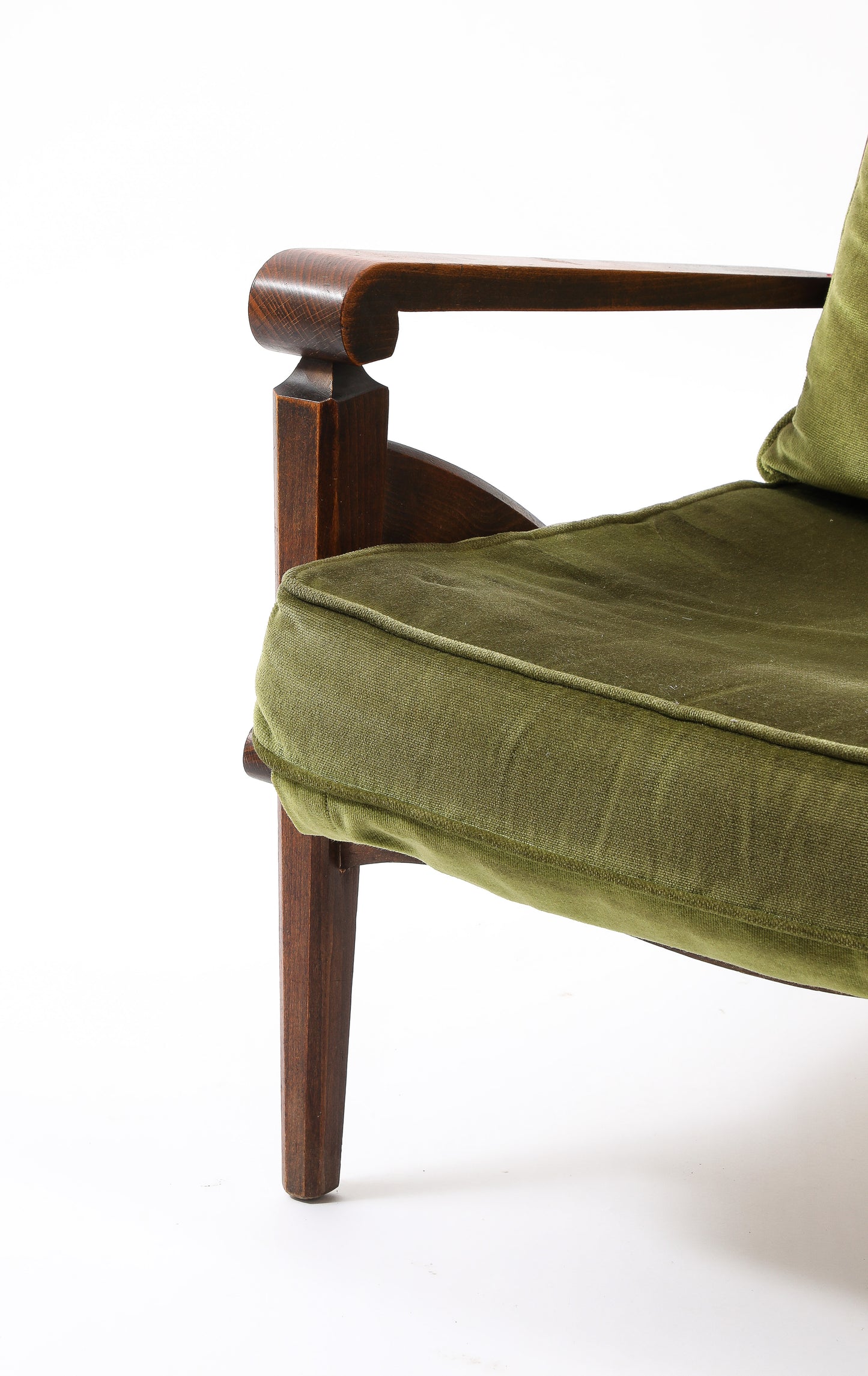 Walnut Armchair w. Velvet Upholstery in style of André Arbus - France 1950's