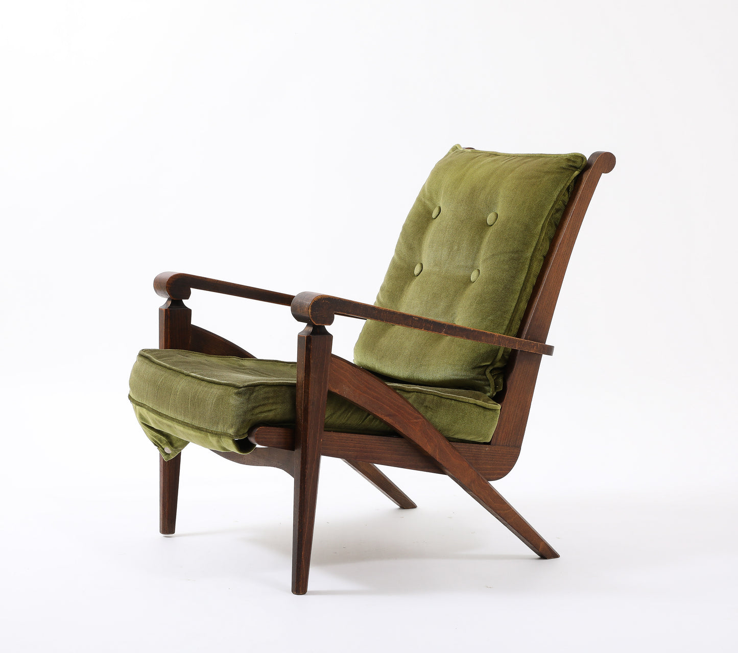 Walnut Armchair w. Velvet Upholstery in style of André Arbus - France 1950's