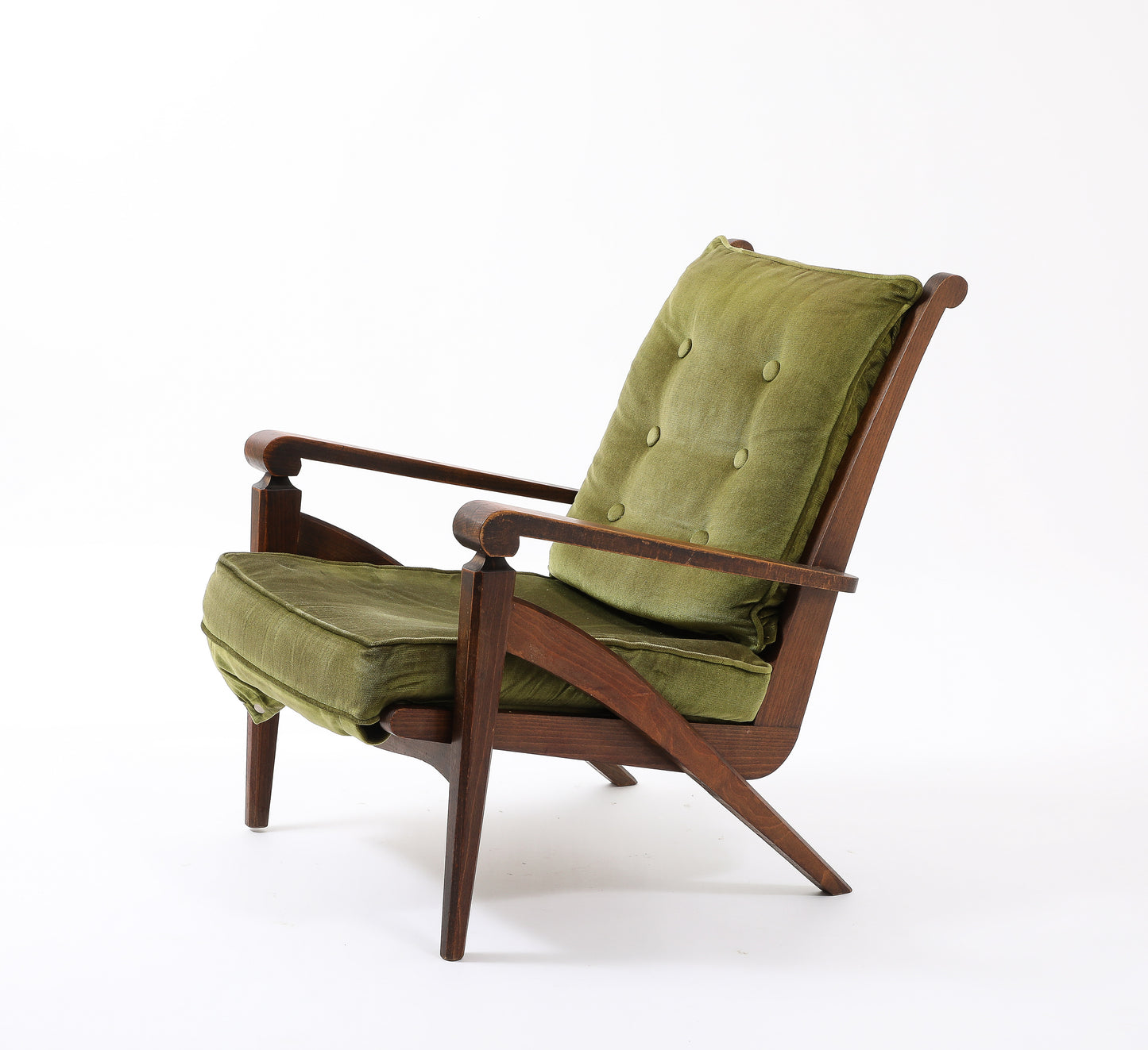 Walnut Armchair w. Velvet Upholstery in style of André Arbus - France 1950's