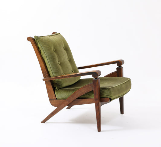 Walnut Armchair w. Velvet Upholstery in style of André Arbus - France 1950's