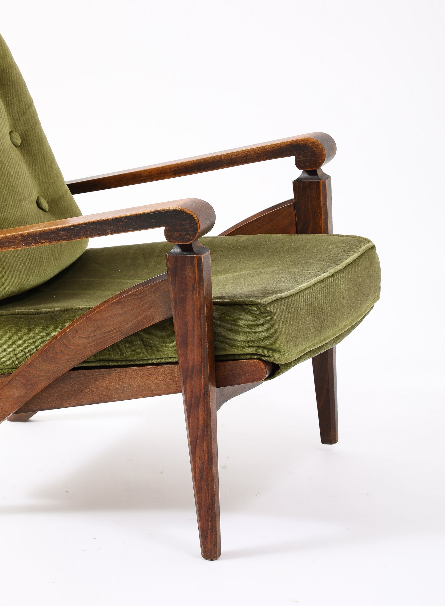 Walnut Armchair w. Velvet Upholstery in style of André Arbus - France 1950's