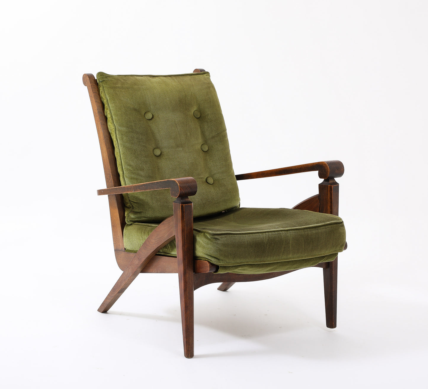 Walnut Armchair w. Velvet Upholstery in style of André Arbus - France 1950's