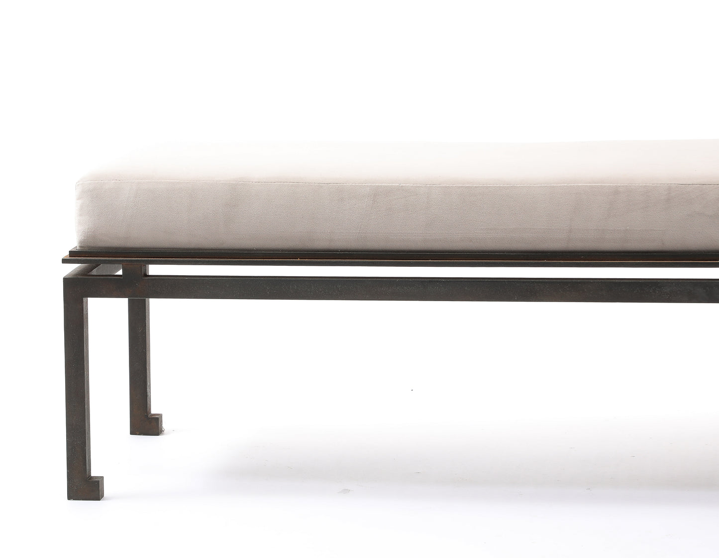 Neo Classical Patinated Steel & Upholstery Maison Ramsay Bench - France 1960's