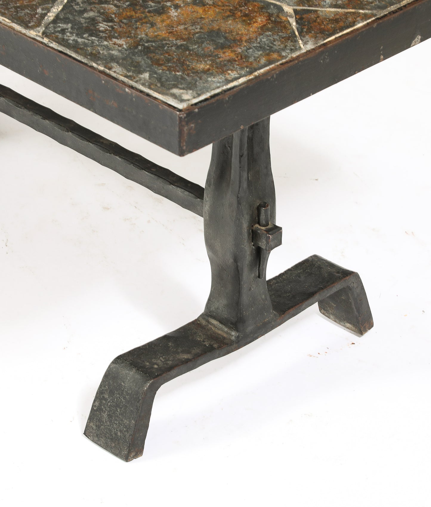 Brutalist Solid Iron & Slate Coffe Table in the Style Marolles - France 1970s