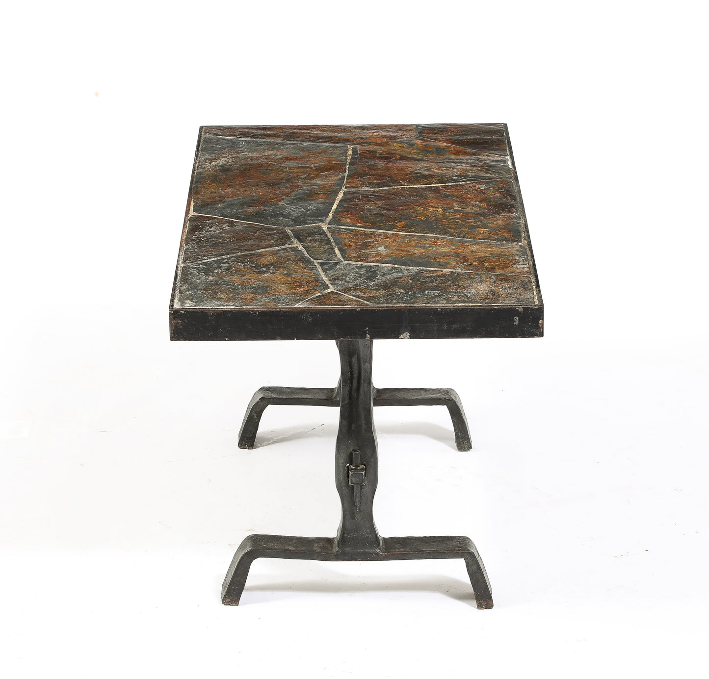 Brutalist Solid Iron & Slate Coffe Table in the Style Marolles - France 1970s