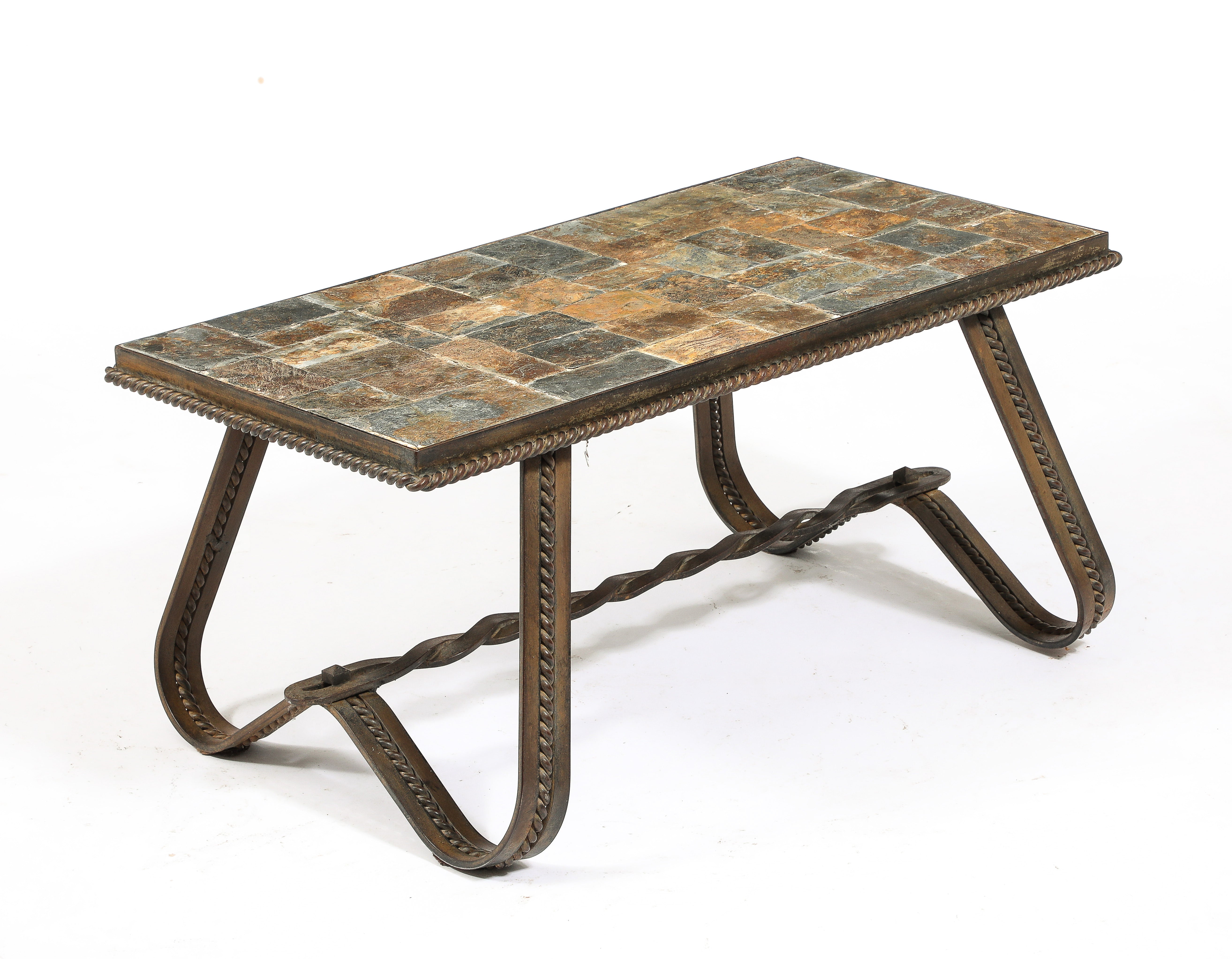 Ferronnerie & Slate Slate Mosaic Coffee Table - France 1970's