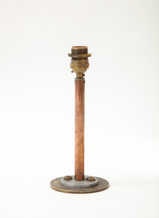 Petite Art Deco Copper, Hammered Brass & Steel Table Lamp, France 1930's