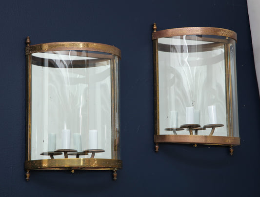 Pair of Brass Mirror and Glass Neoclassical Sconces, France, 1960s