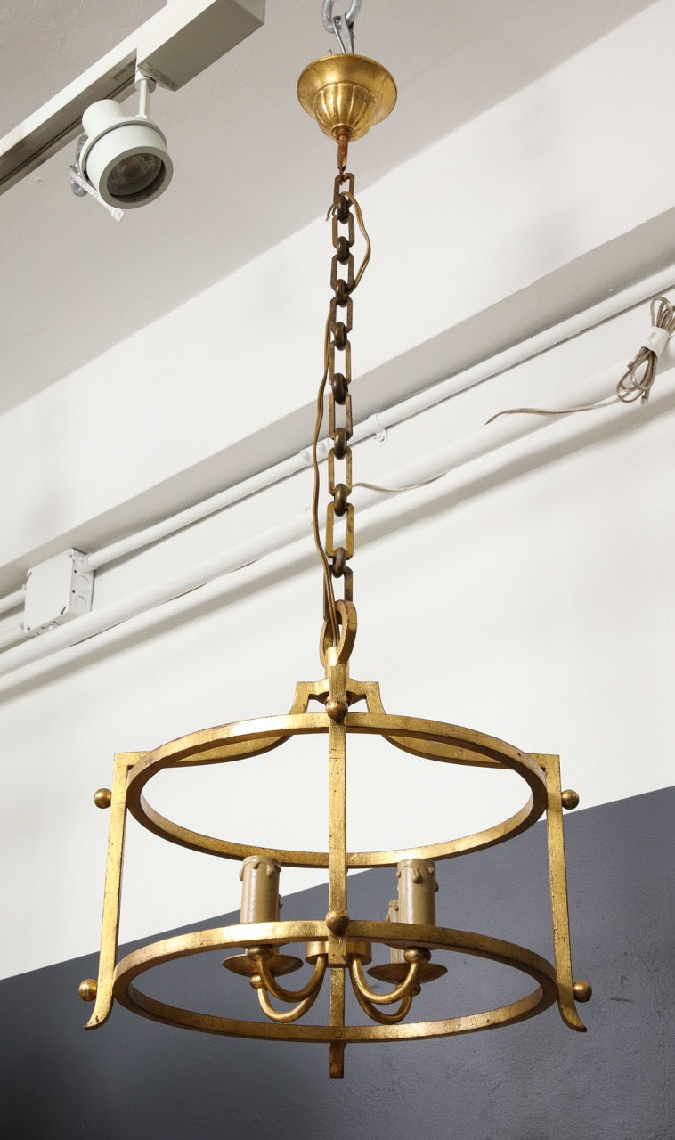 Rare "Fer Battu" Gold Leaf Chandelier by Henri Pouenat, France, 1960s