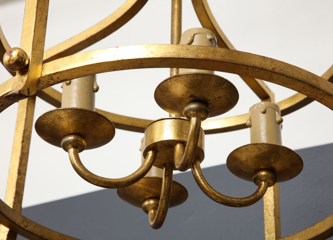 Rare "Fer Battu" Gold Leaf Chandelier by Henri Pouenat, France, 1960s