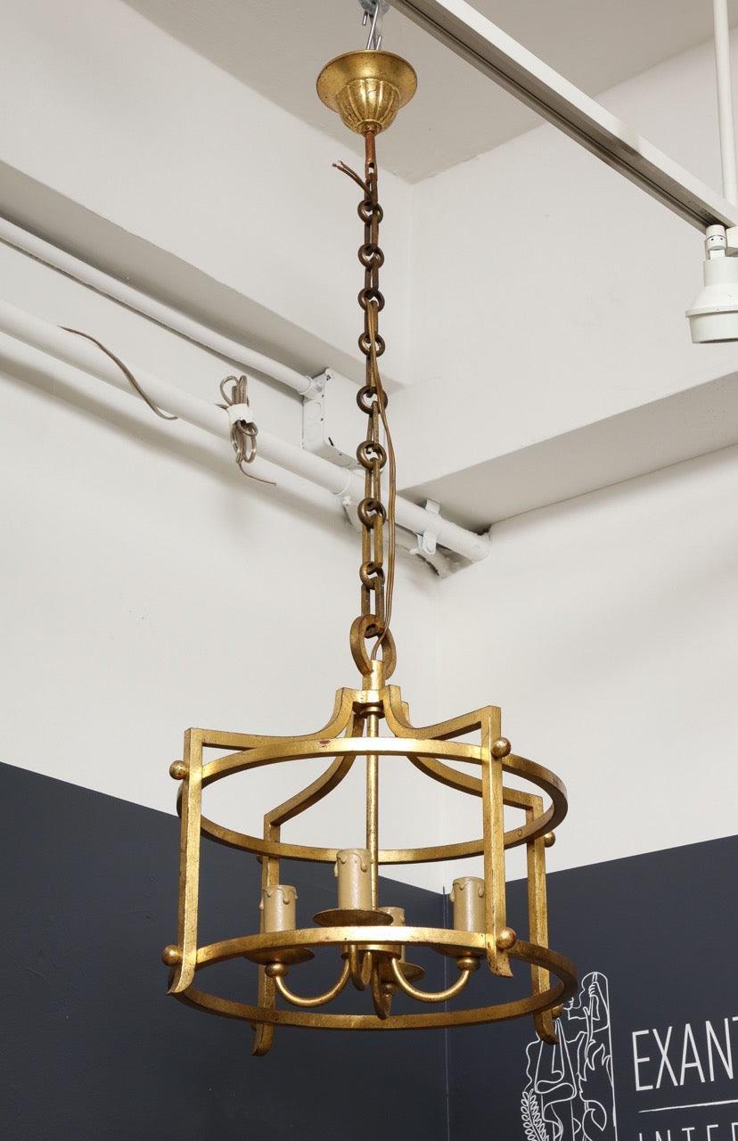 Rare "Fer Battu" Gold Leaf Chandelier by Henri Pouenat, France, 1960s