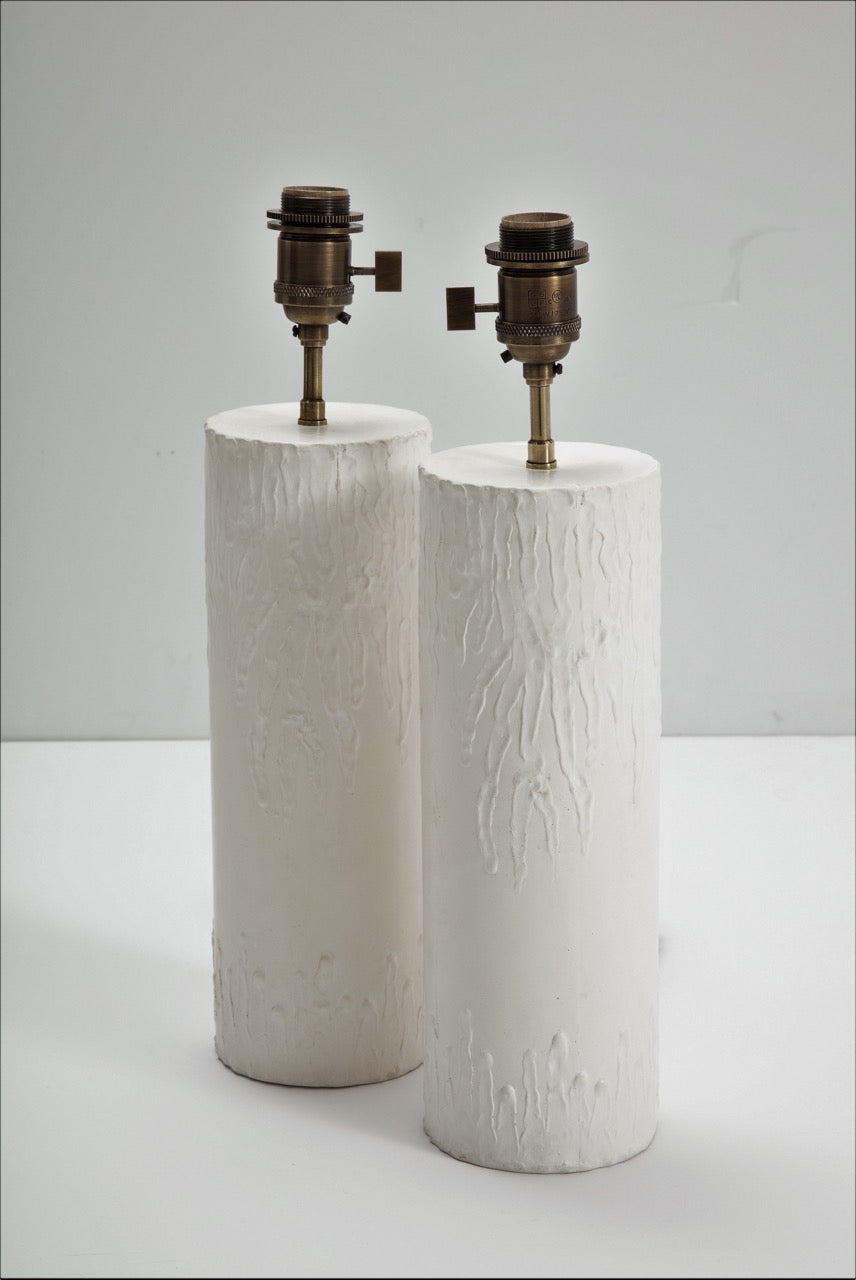 Pair of "Bougies" Cylindrical Hand-Plastered Table Lamps by Facto Atelier Paris