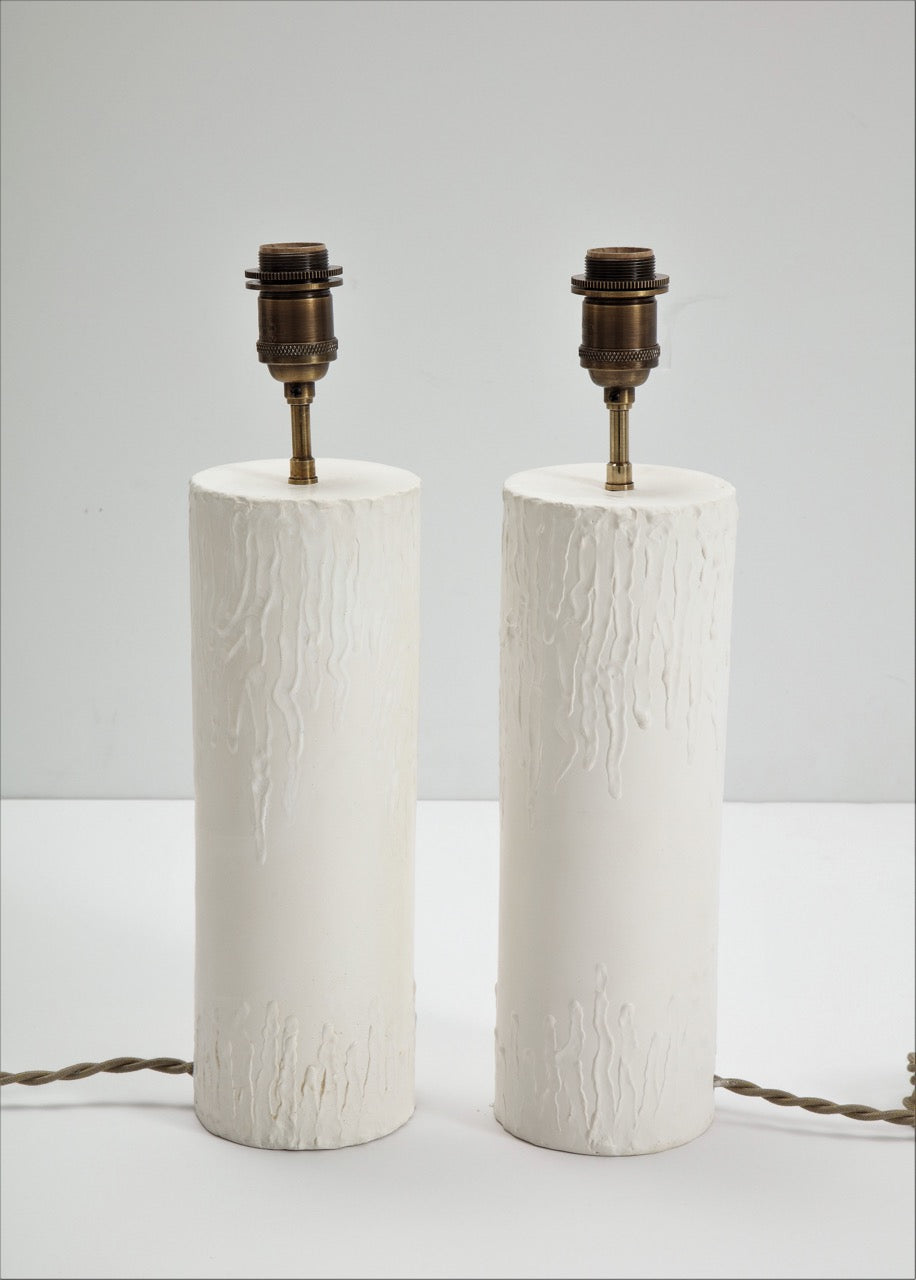 Pair of "Bougies" Cylindrical Hand-Plastered Table Lamps by Facto Atelier Paris