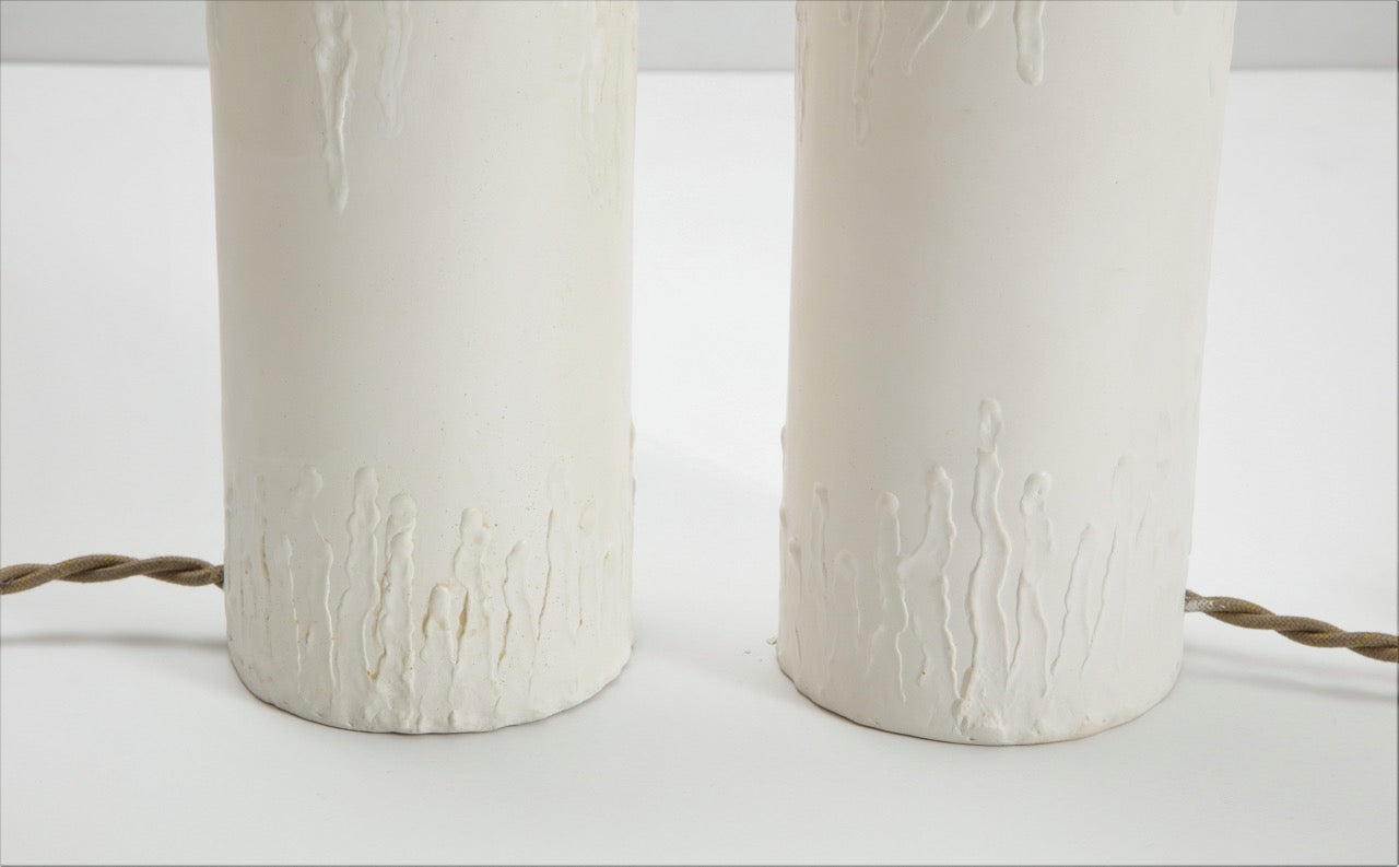 Pair of "Bougies" Cylindrical Hand-Plastered Table Lamps by Facto Atelier Paris