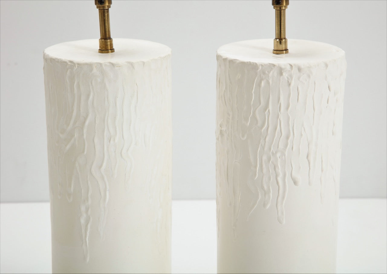 Pair of "Bougies" Cylindrical Hand-Plastered Table Lamps by Facto Atelier Paris