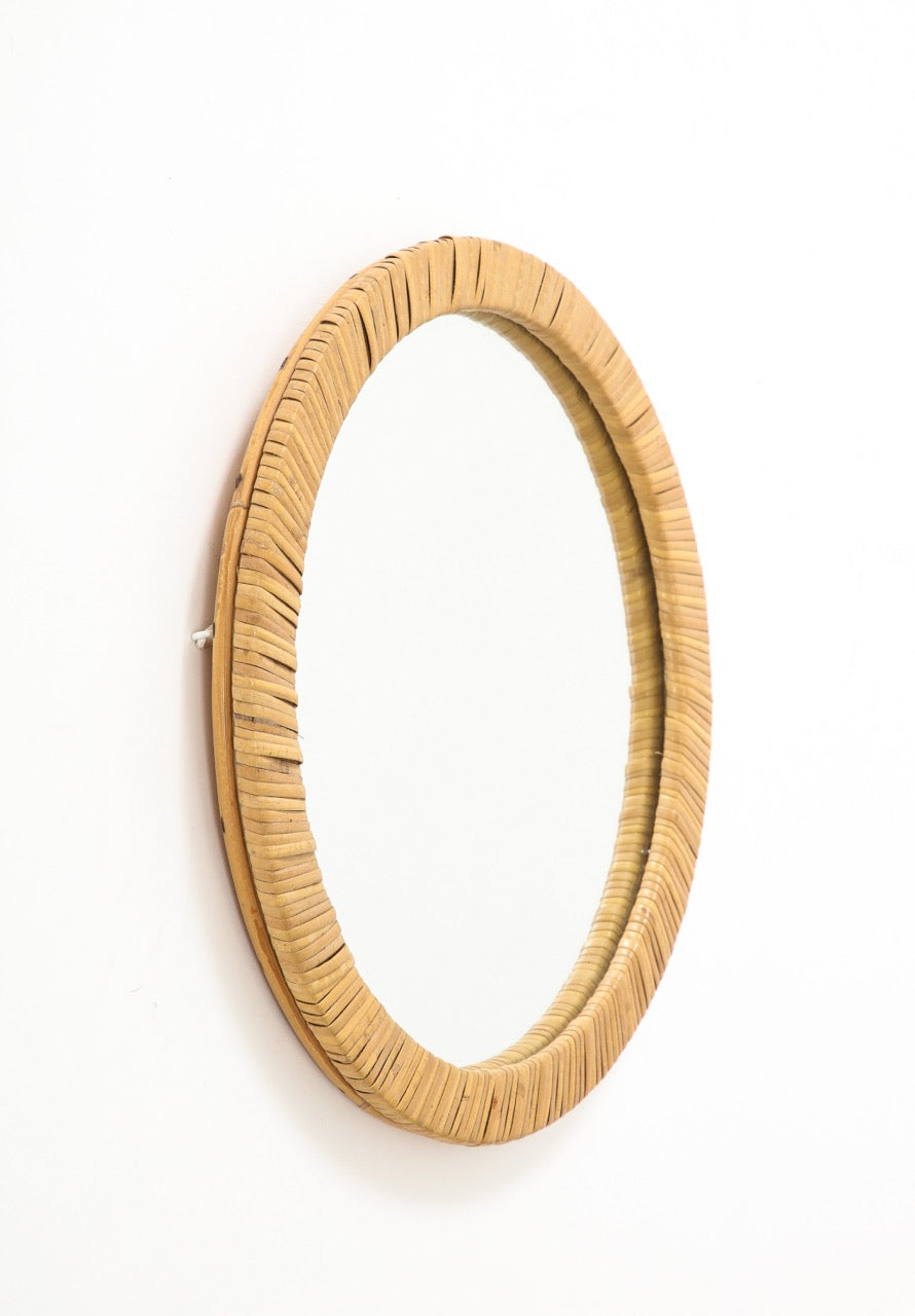 Petite Round Rattan Mirror - Italy 1960's