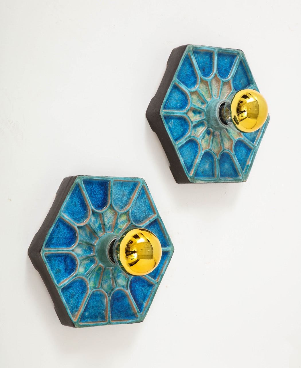 Pair of Blue Shades Ceramic Sconces, Scandinavia, 1970s