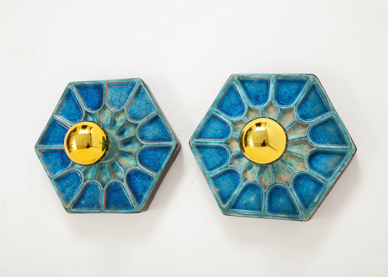 Pair of Blue Shades Ceramic Sconces, Scandinavia, 1970s