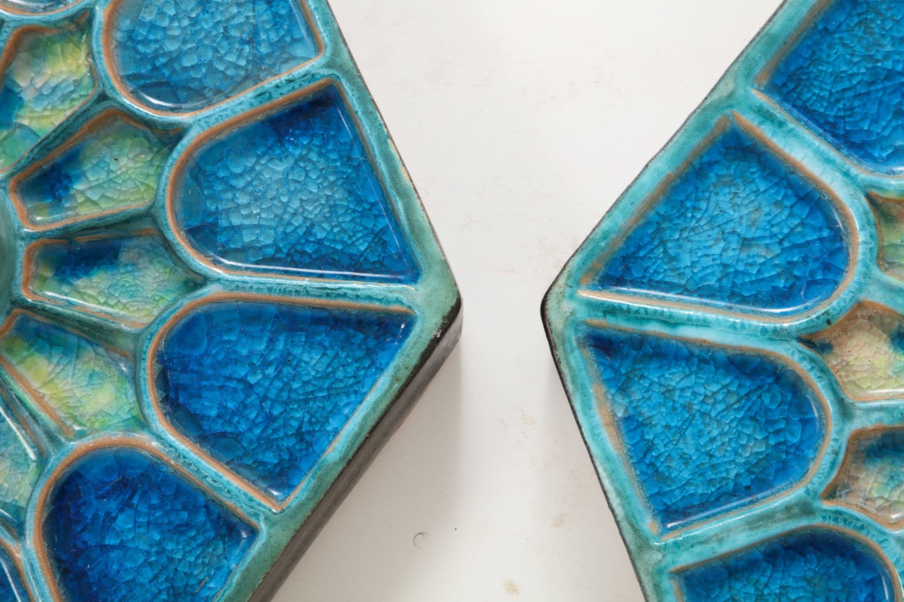 Pair of Blue Shades Ceramic Sconces, Scandinavia, 1970s