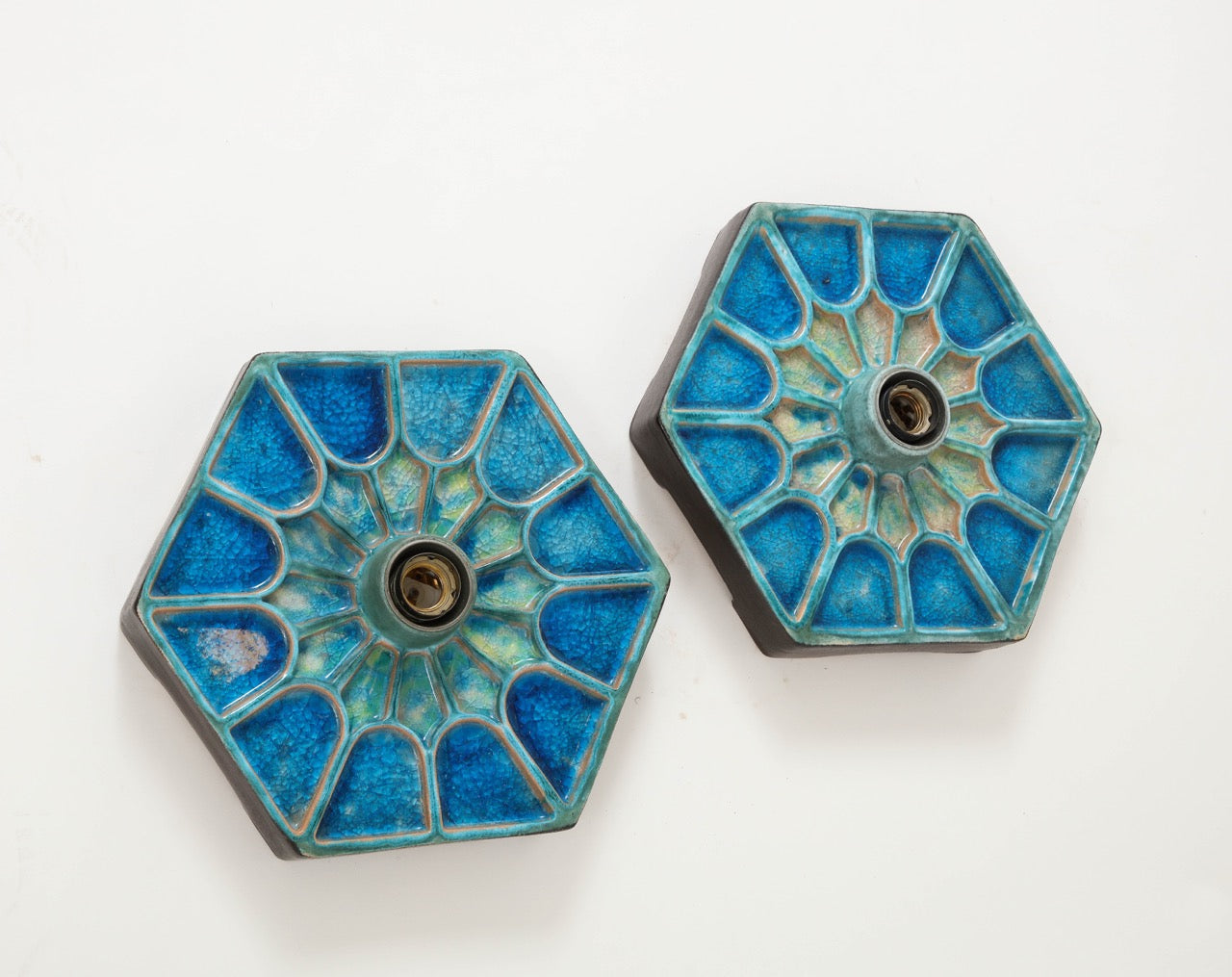 Pair of Blue Shades Ceramic Sconces, Scandinavia, 1970s