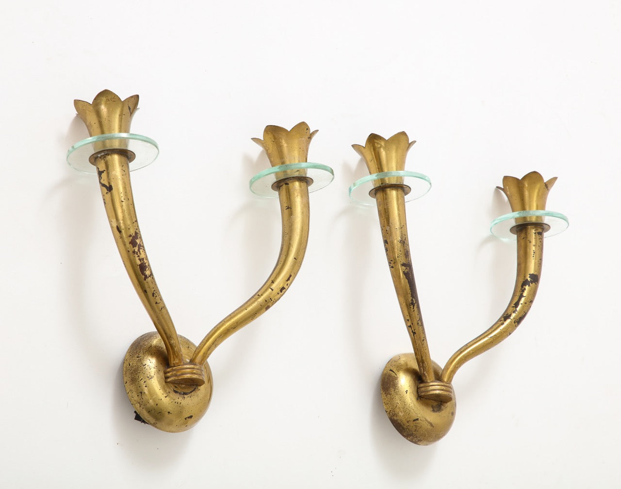 Pair of Brass and Glass Modernist Sconces Att. Emilio Lancia - Italy 1950s