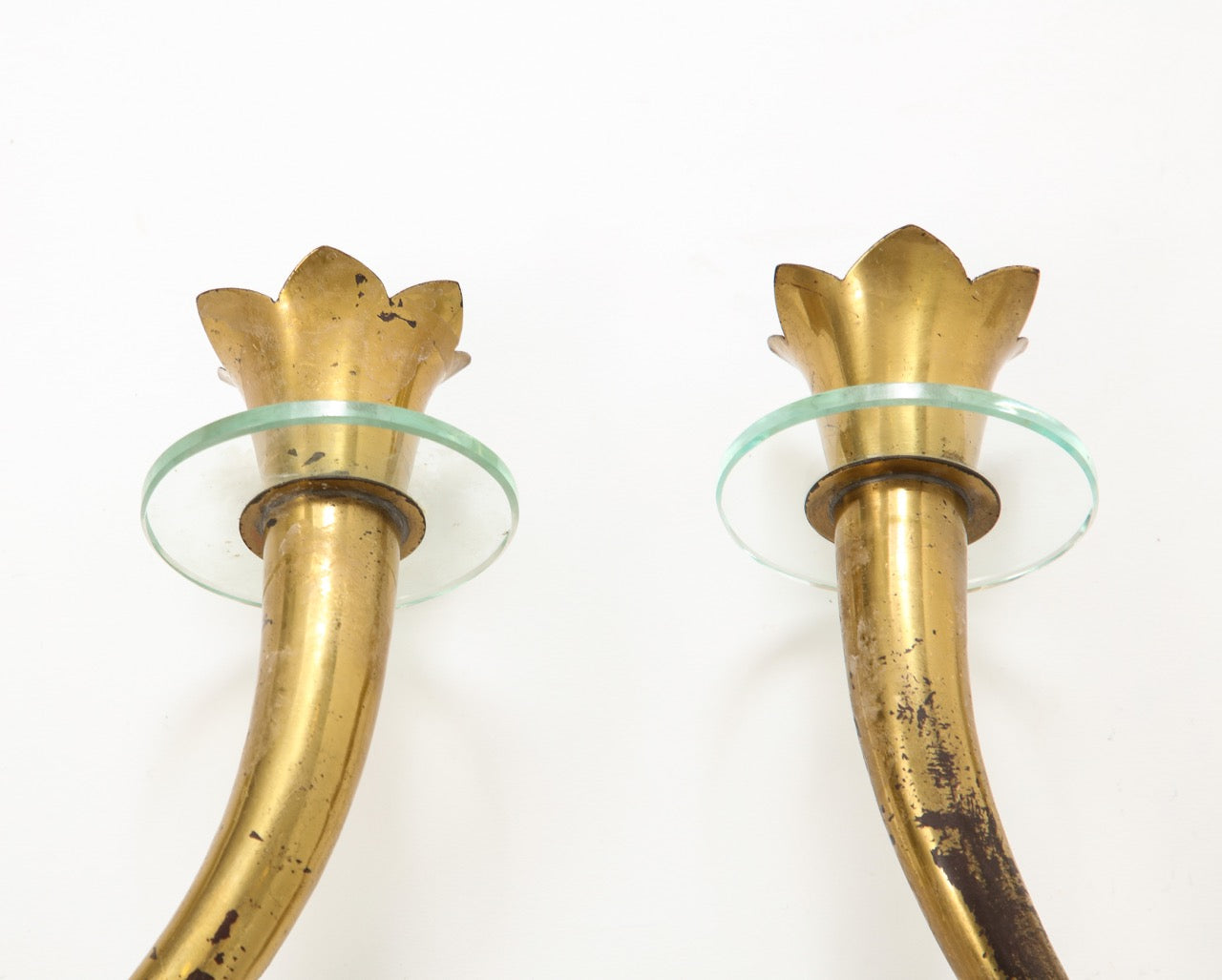 Pair of Brass and Glass Modernist Sconces Att. Emilio Lancia - Italy 1950s