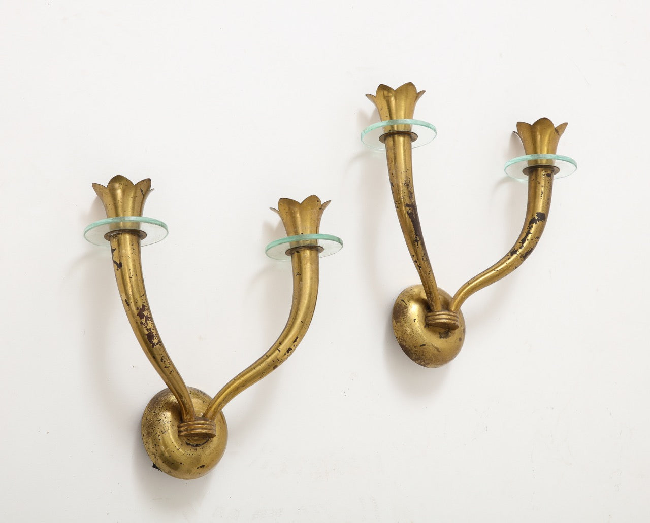 Pair of Brass and Glass Modernist Sconces Att. Emilio Lancia - Italy 1950s