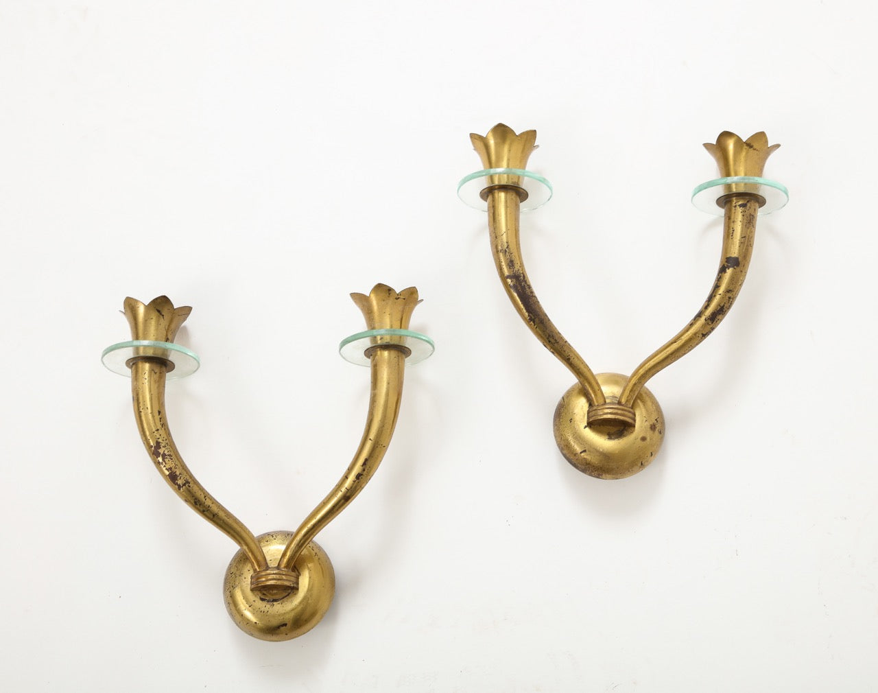 Pair of Brass and Glass Modernist Sconces Att. Emilio Lancia - Italy 1950s