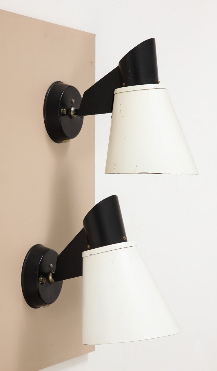 Pair of black and white tole sconces by Philips - Netherlands 1960's