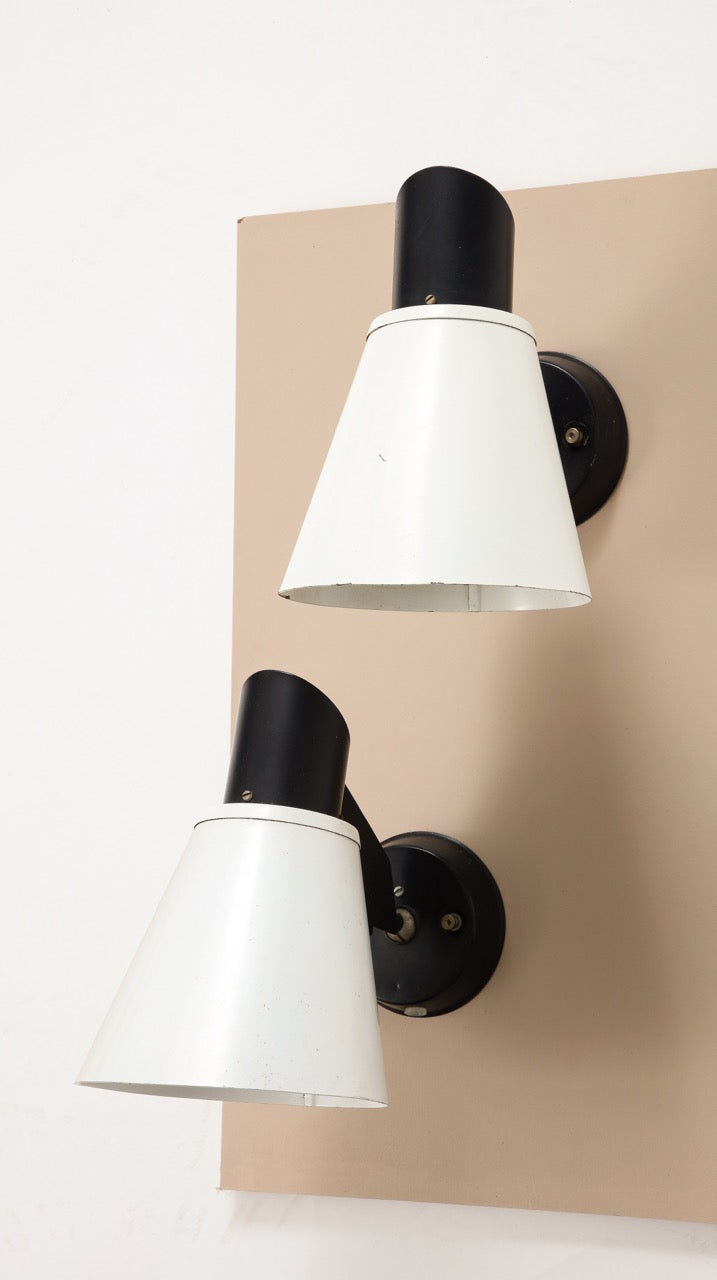 Pair of black and white tole sconces by Philips - Netherlands 1960's