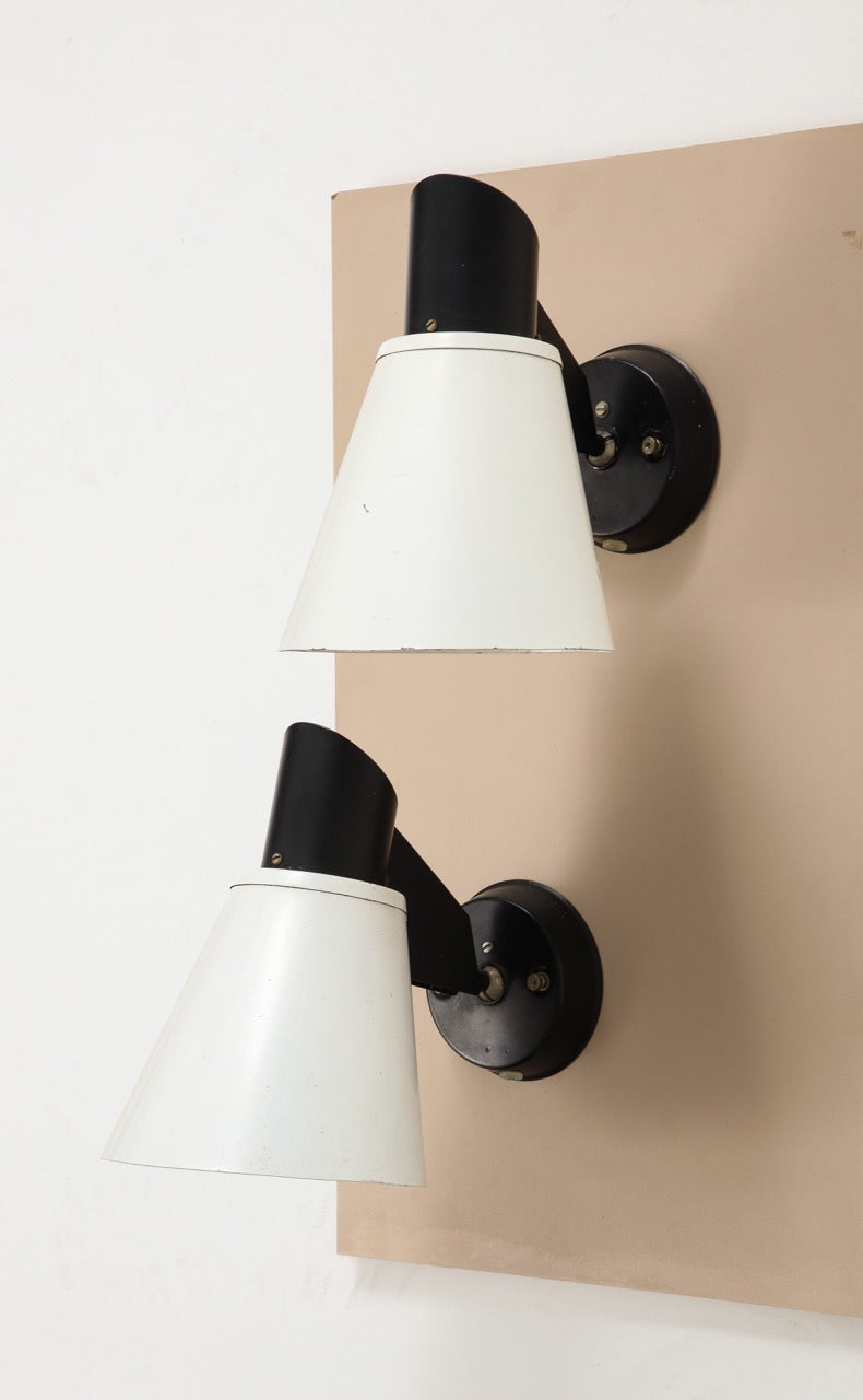 Pair of black and white tole sconces by Philips - Netherlands 1960's