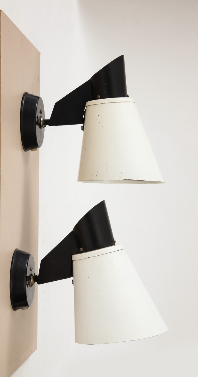 Pair of black and white tole sconces by Philips - Netherlands 1960's