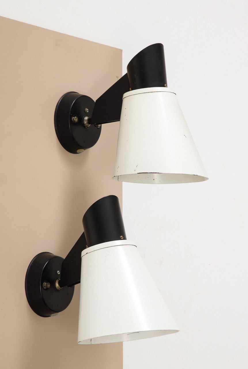 Pair of black and white tole sconces by Philips - Netherlands 1960's