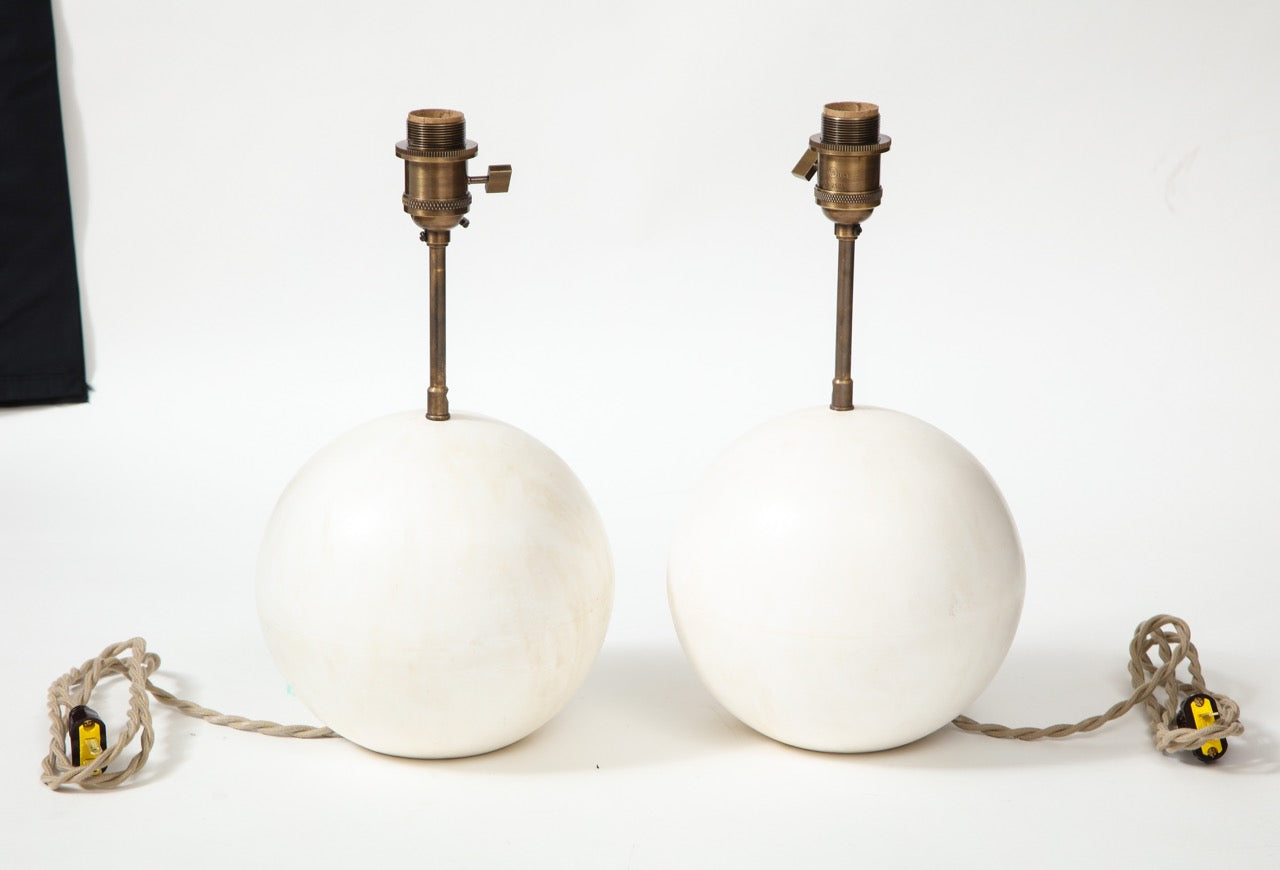 Pair of Handmade Plaster Table Lamps with Globe Bases by Facto Atelier Paris