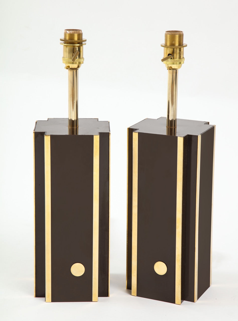 1970s Deep Brown Laminate Table Lamps, France