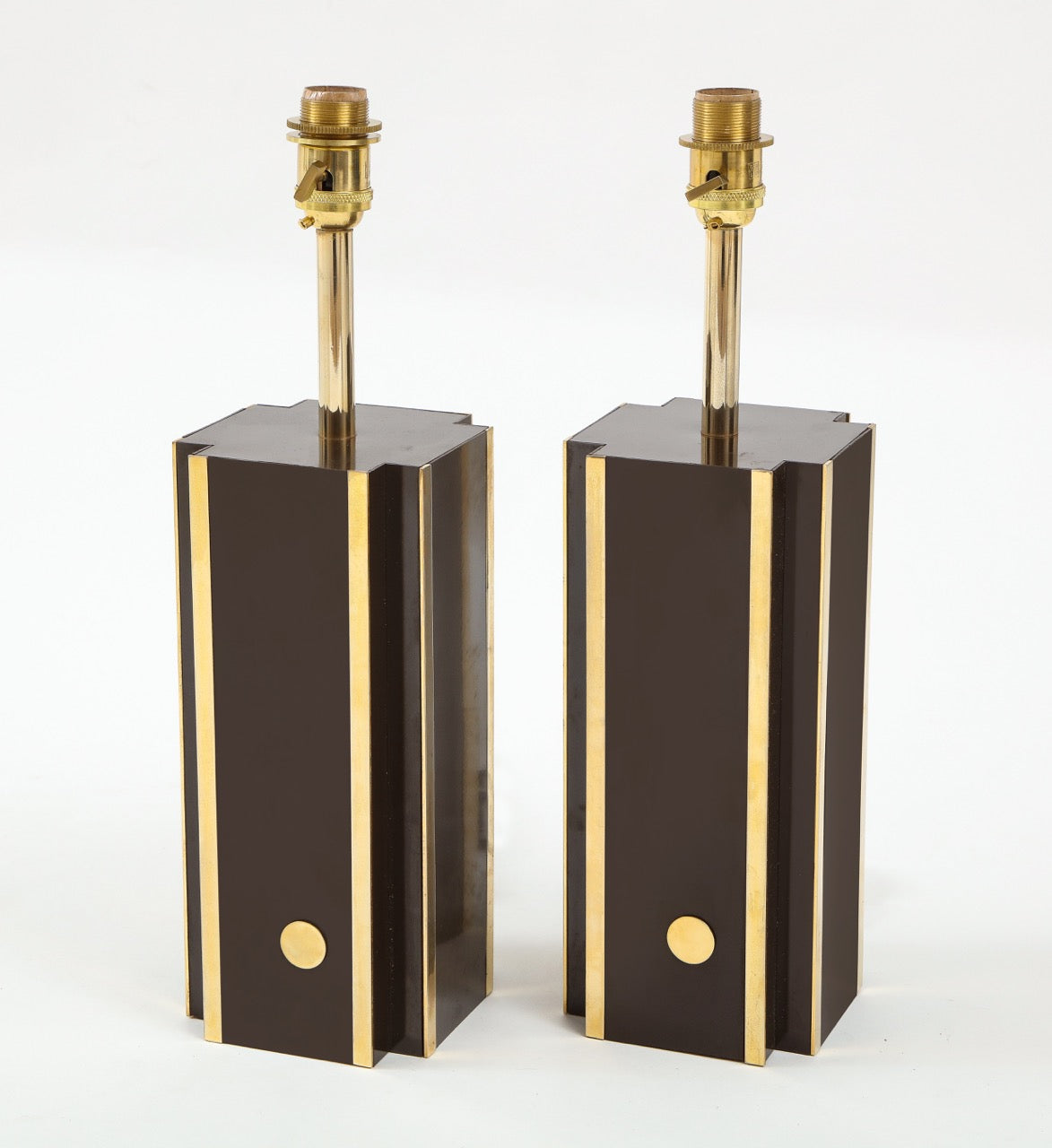 1970s Deep Brown Laminate Table Lamps, France