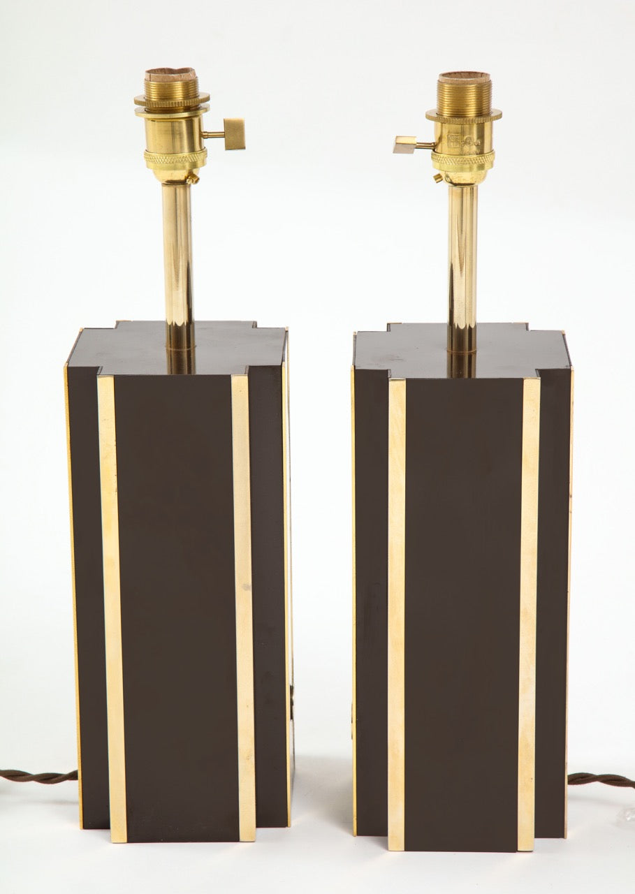 1970s Deep Brown Laminate Table Lamps, France